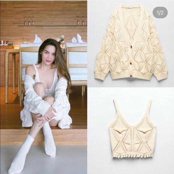ZARA OPENWORK KNIT TOP - Picture 4 of 10